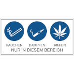 Hinweisschild Rauchen, Dampfen, Kiffen nur in diesem Bereich